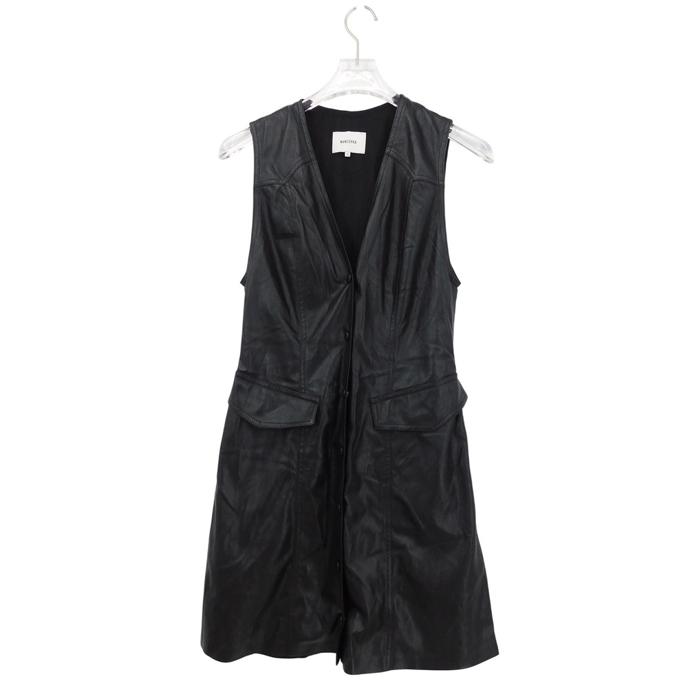 Nanushka‎ Faux Leather Menphi Dress Vest Sleeveless Button Front Black Size S